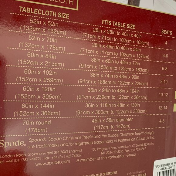 Spode Christmas Tree Tablecloth "Ribbons and Bows" 60x84 NWT - Picture 6 of 8